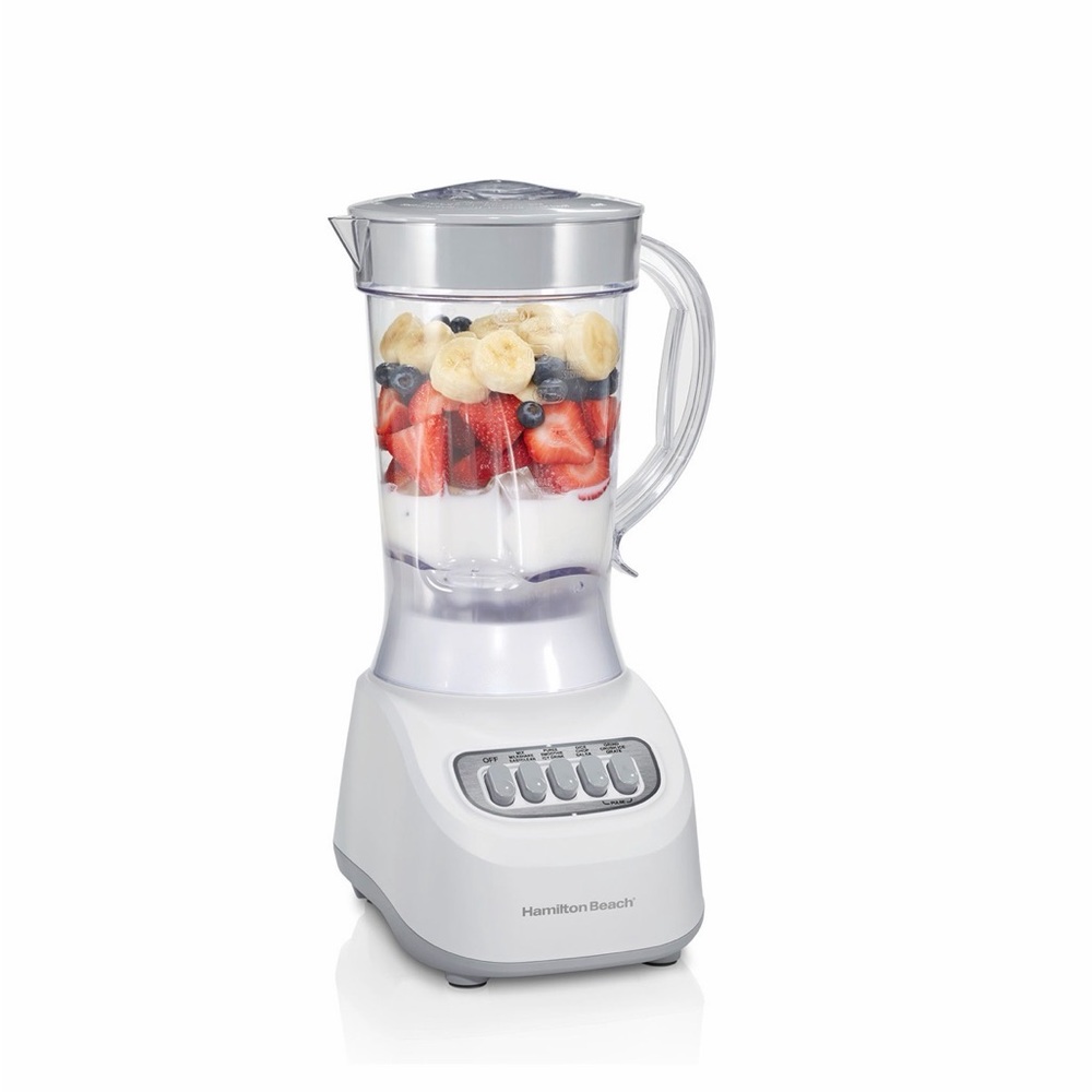 Hamilton Beach White and Clear Pitcher Blender with Silver Lid